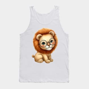 Funny cute lion in glasses watercolor paint Tank Top